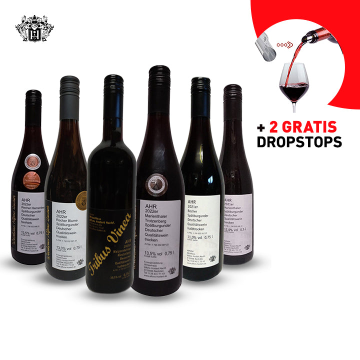 Vorteilspaket 6 Flaschen Rotwein + 2 GRATIS Dropstops